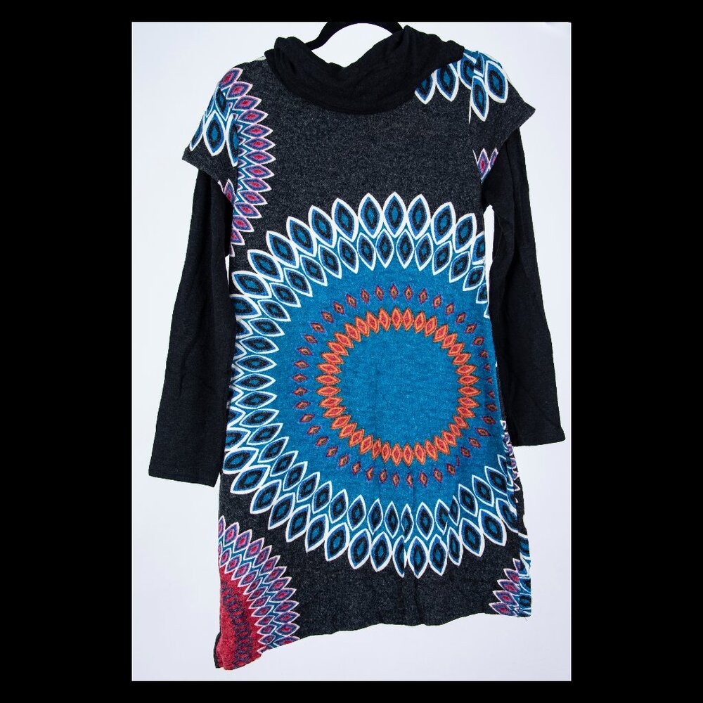 24/7 Comfort Apparel Multicolor Floral Long Sleeve Sweater Mini Dress XL EUC